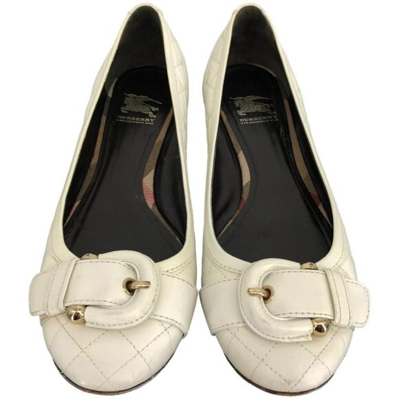 Burberry Off-White Leather Quilted "Stirrup" Buckle Ballet Flats size 39  = 8 - Picture 1 of 13